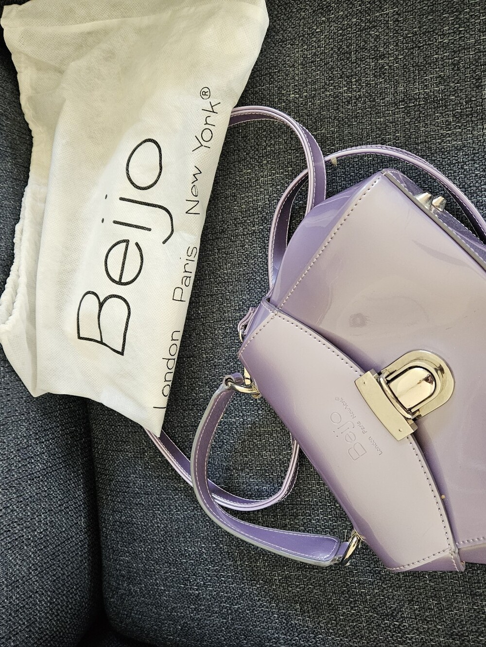 Beijo Lilac Patent Crossbody Bag with Silver Hardware